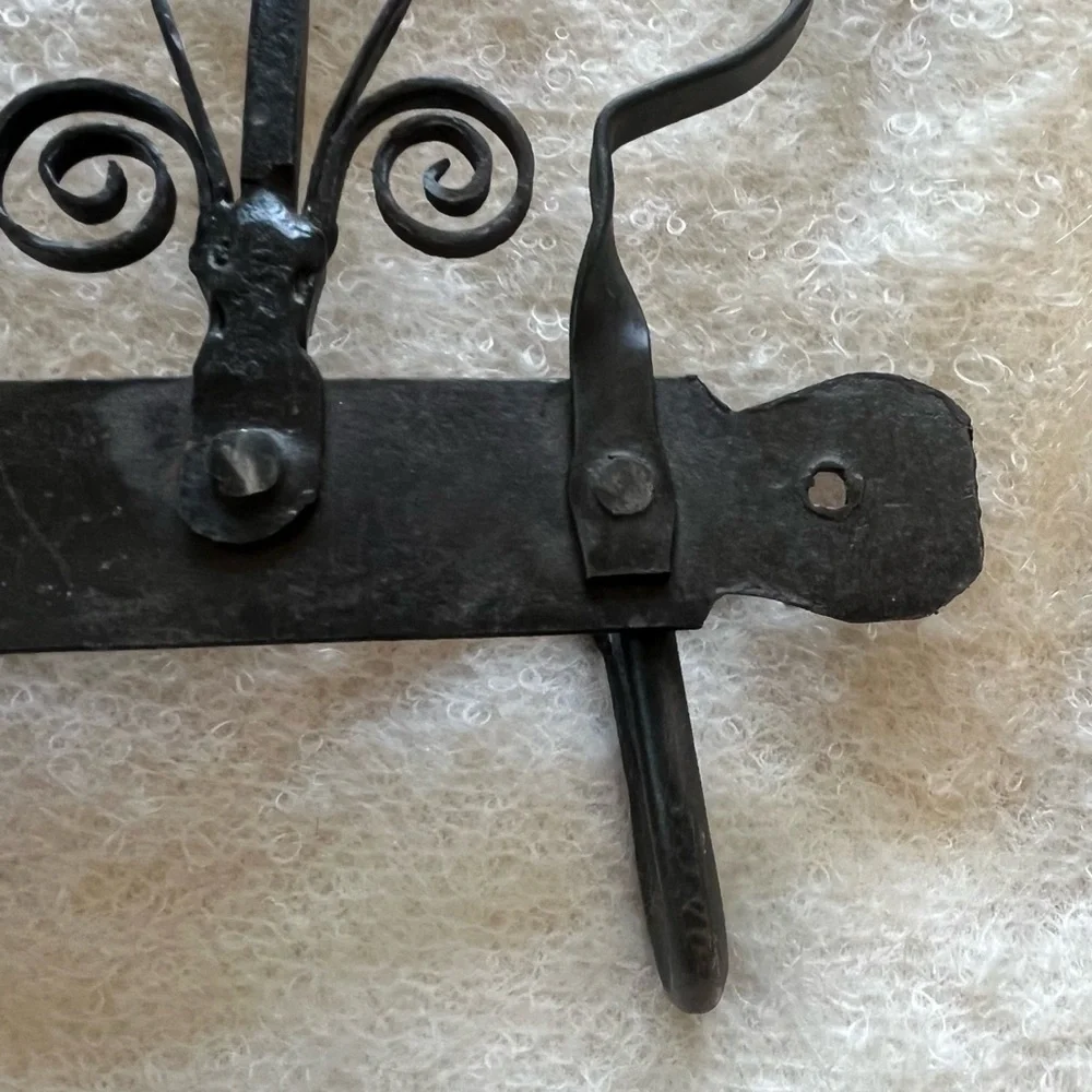 Vintage ?Antique Forged Iron Rack Hand Wrought Primitive Hanging Hooks w Birds
